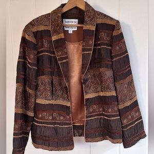 Danny & Nicole Womens Texture Embroided Brown Jacket Very Good Condition Sz MP